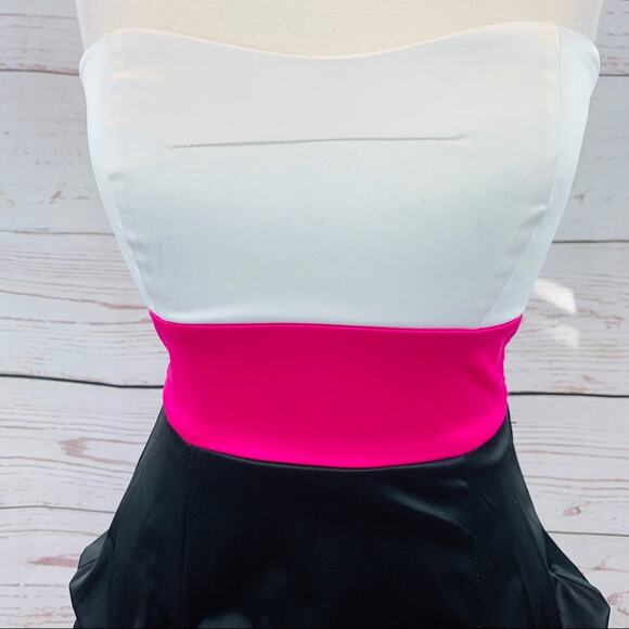 Ruby Rox balloon hem strapless pink black white - Picture 2 of 7